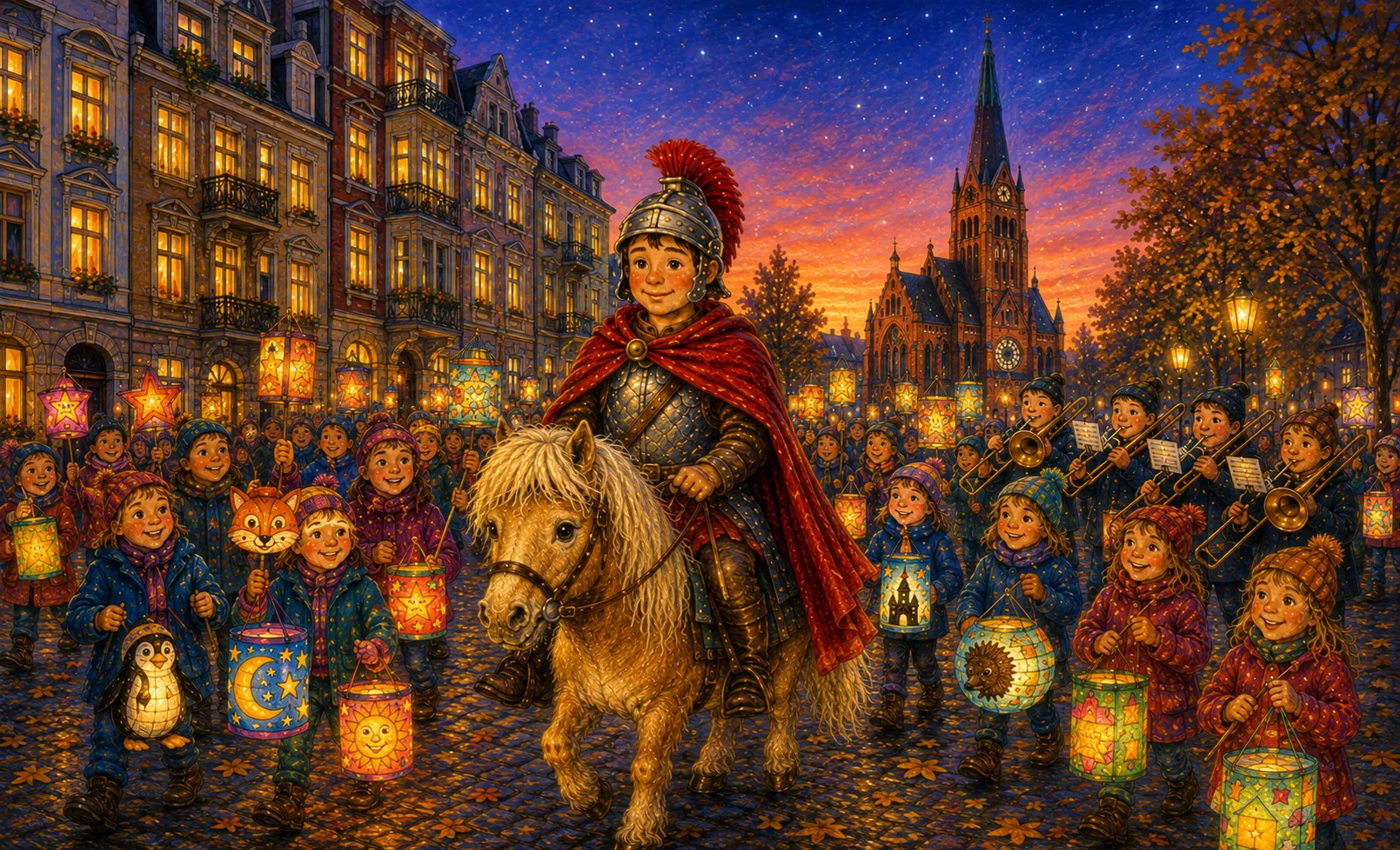 St.Martinsumzug mit Laternen und Pony