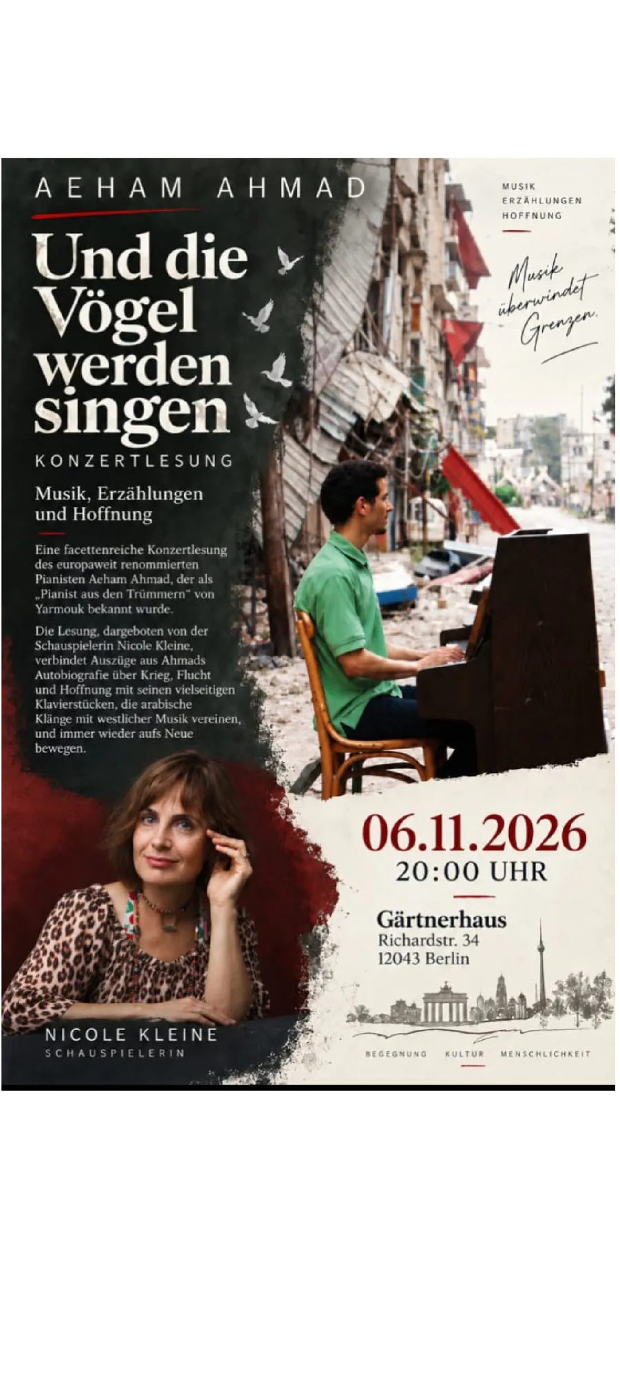 Konzertlesung mit Aeham Ahmad & Nicole Klein: Und die Vögel werden singen