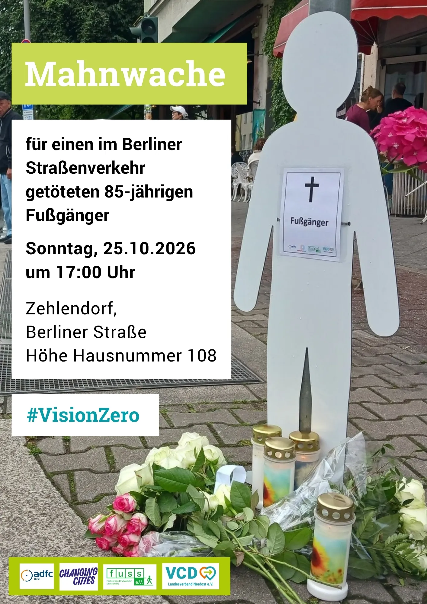 Mahnwache in Zehlendorf für 85-jährigen getöteten Fußgänger