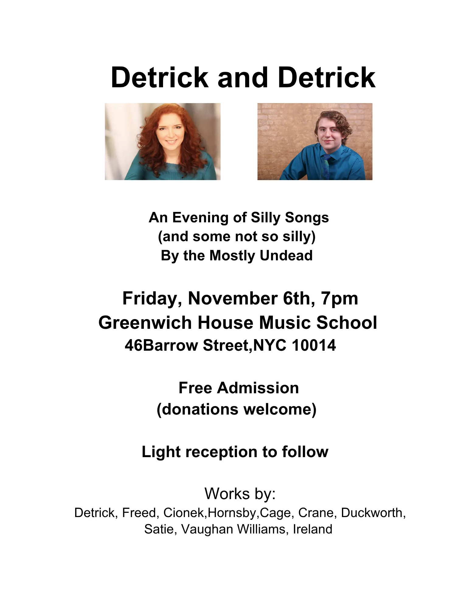 Detrick and Detrick: An Evening of Silly Songs (and some not so Silly)