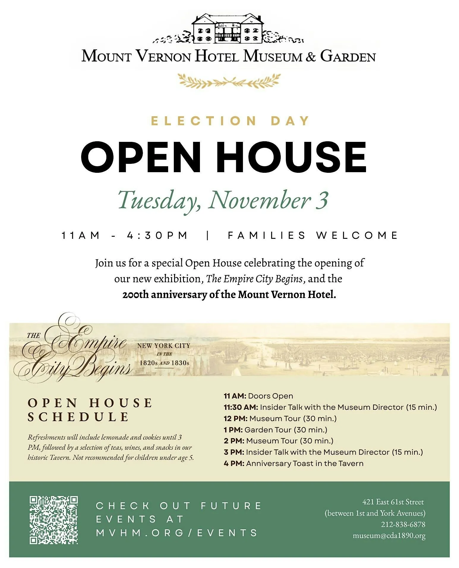 Open House at the Mount Vernon Hotel Museum & Garden-Tues, Nov 3rd
