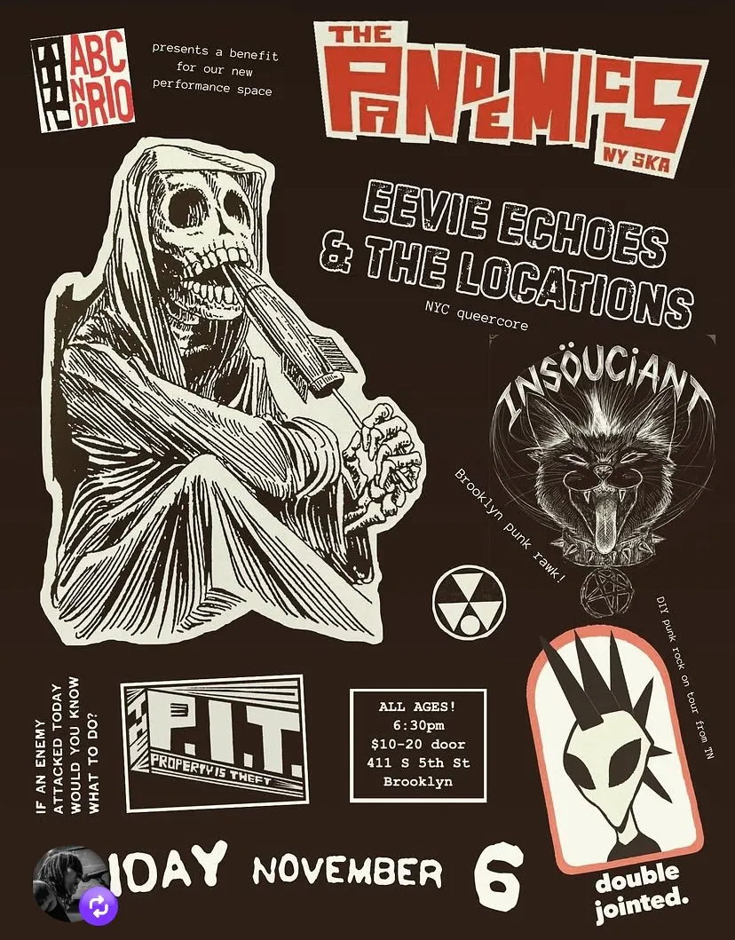 ABC NO RIO BENEFIT: The Pandemics/Eevie Echoes & The Locations/Insouciant/Double Jointed