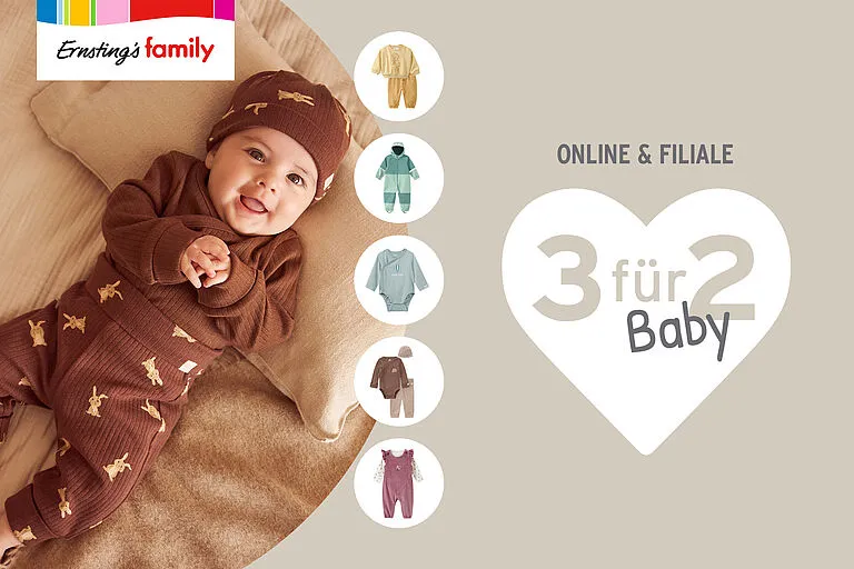 3 für 2 auf das Baby-Sortiment Ernsting's family – Rabattaktion