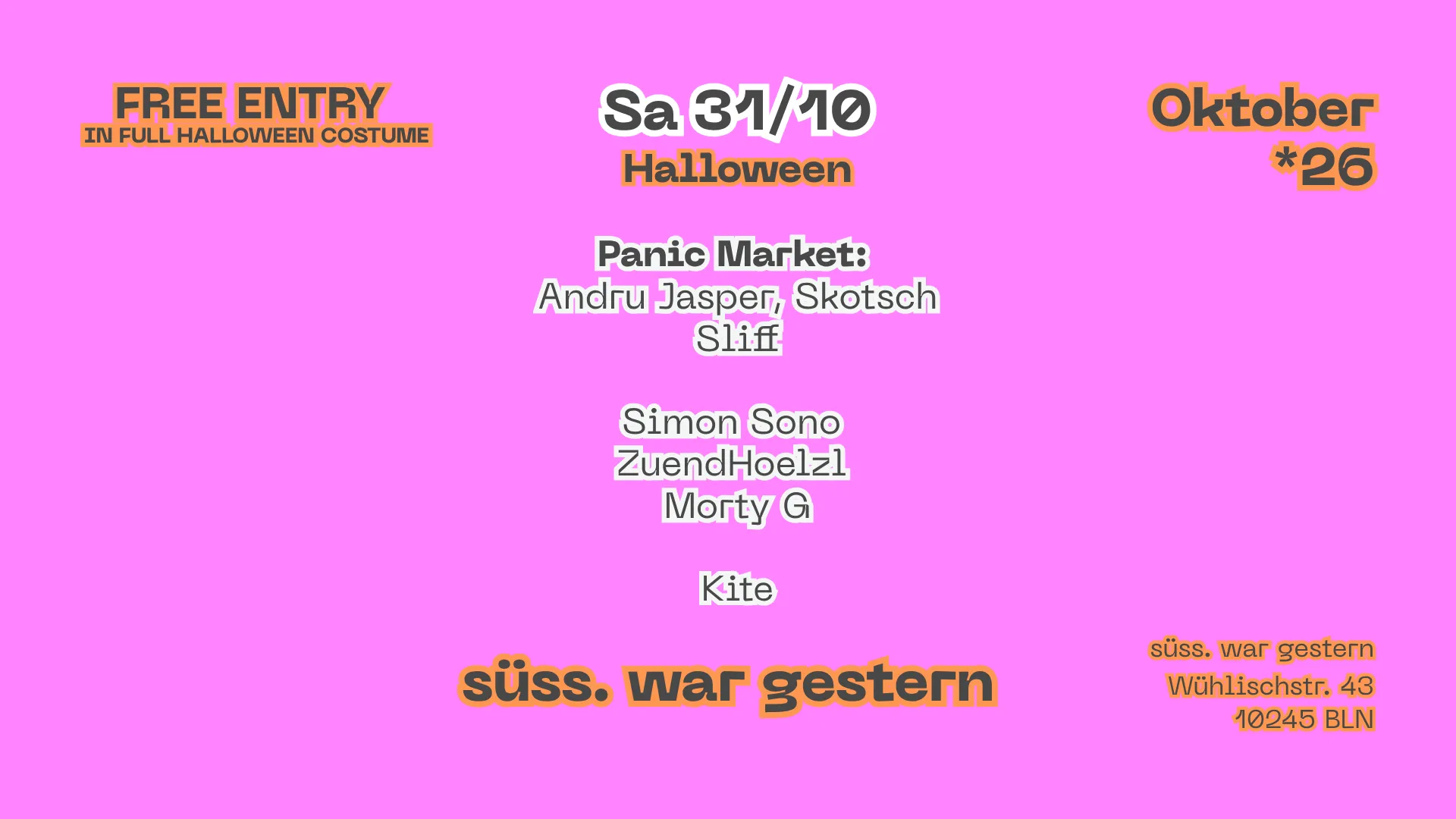 Süsse Halloween FREE ENTRY IN FULL COSTUME