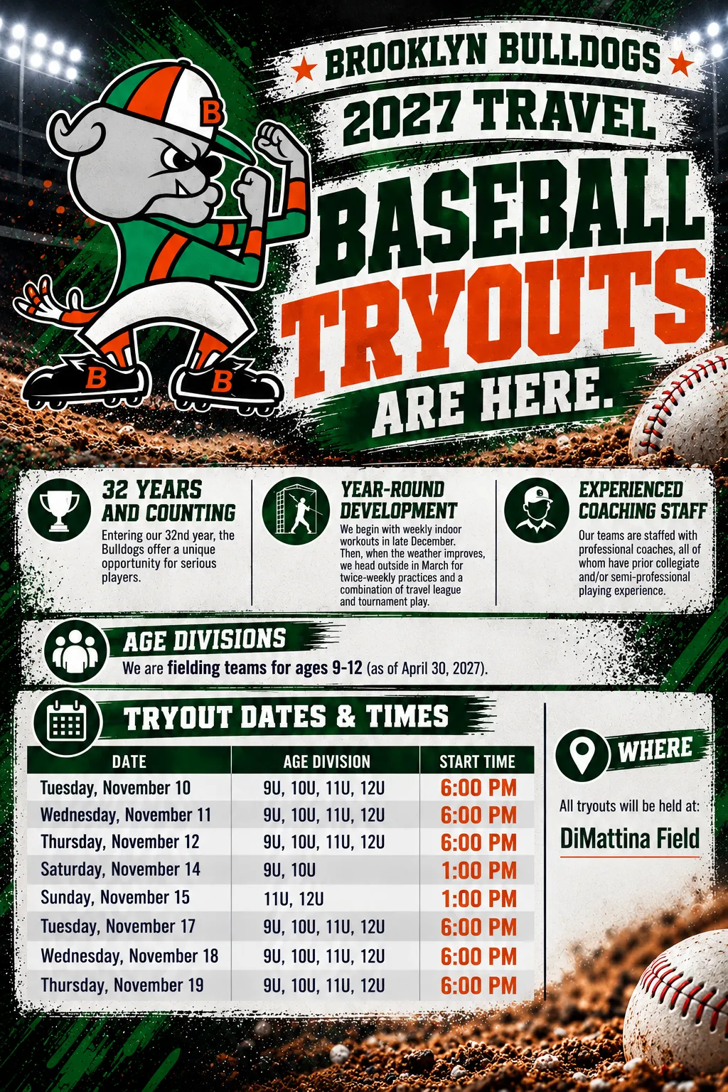2027 Brooklyn Bulldogs Travel Baseball Tryouts