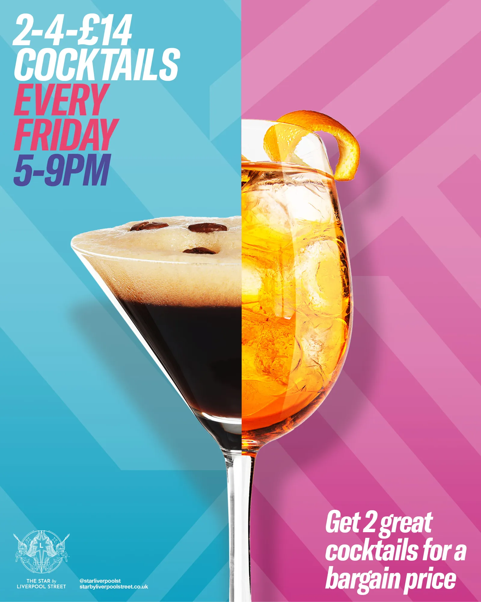 Friday 2-4-£14 Cocktails 5-9pm