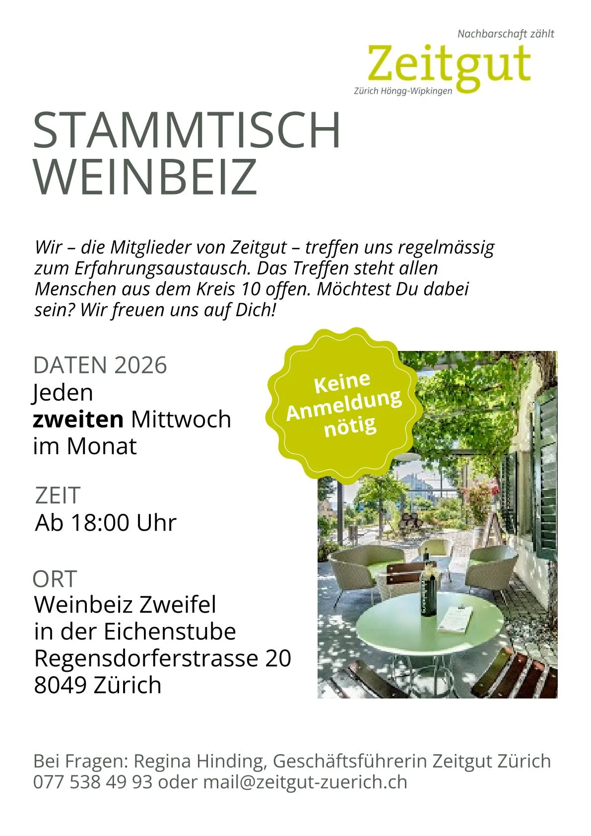 Stammtisch Höngg: Weinbeiz - Zweifel 1898