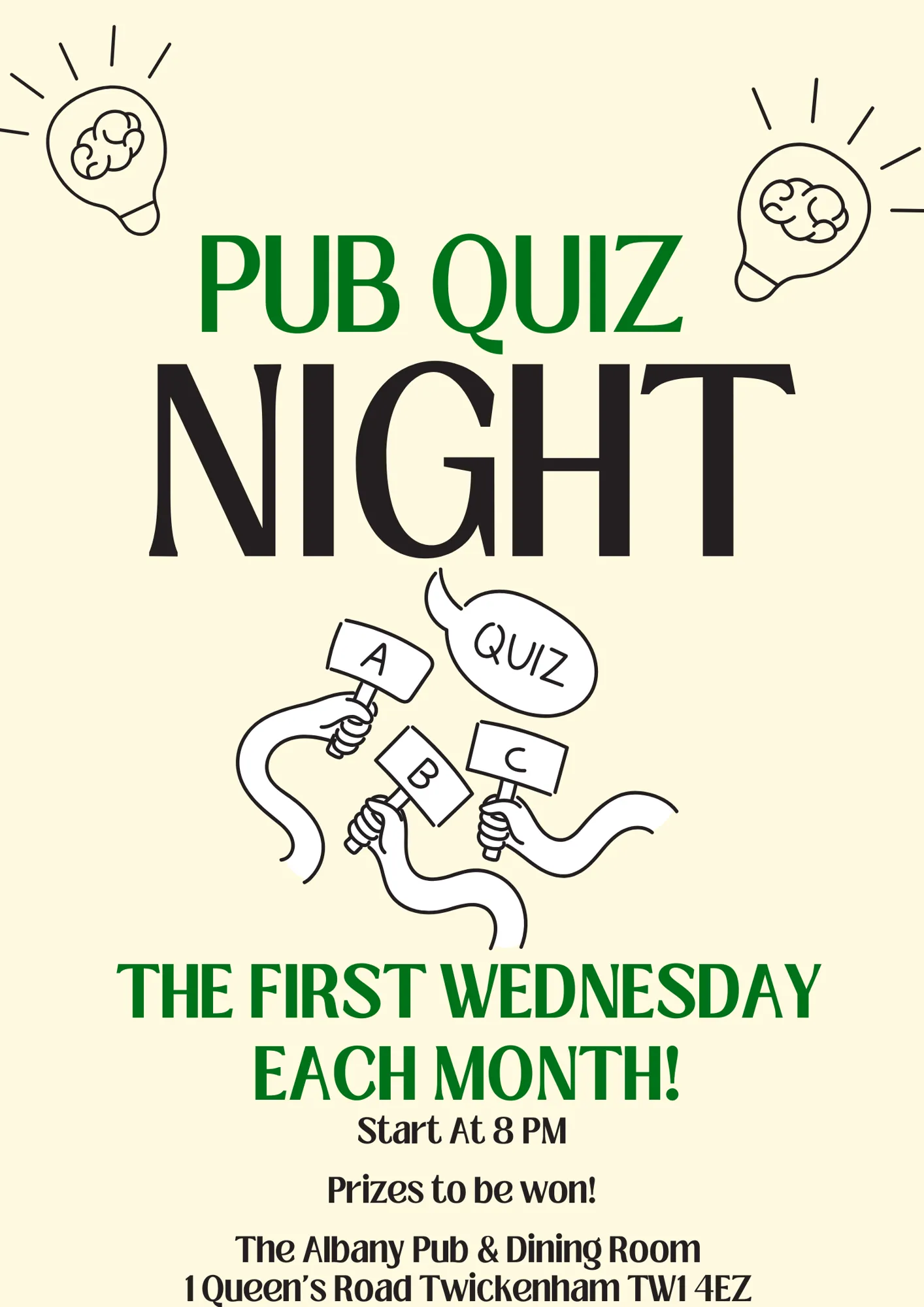 Monthly Quiz Night – 1st Wed