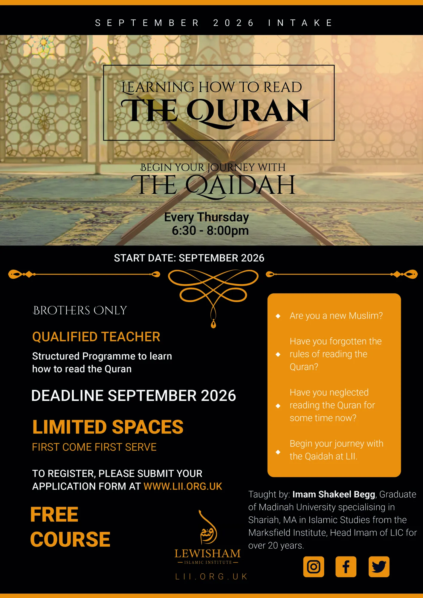 Brother’s Beginner’s Quran Class – Lewisham Islamic Institute